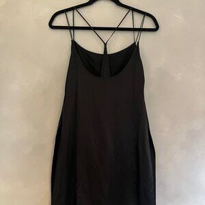 Helmut Lang Satin Midi Layered Slip Dress in Black